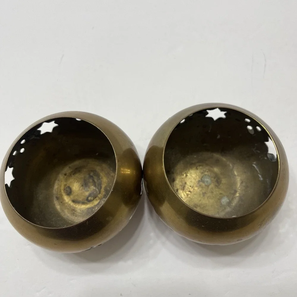 Vintage Brass Votive/Tea Light Holders Star Cut-Outs 3.5x2.5
